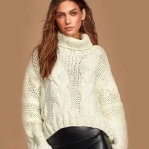 Chunky Cream Cable Knit Sweater - oversized turtleneck
